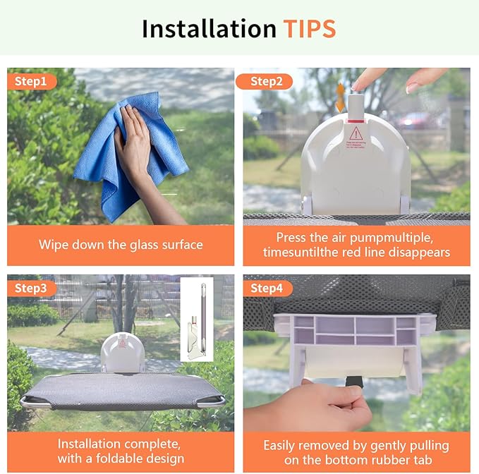 Cat Window Perch for Small Window,Cordless Cat Window Hammock,Cats Seat for Windowsill,Foldable Cat's Windows Bed for Large Cats with Suction Visualization Pwerful Suction Cups