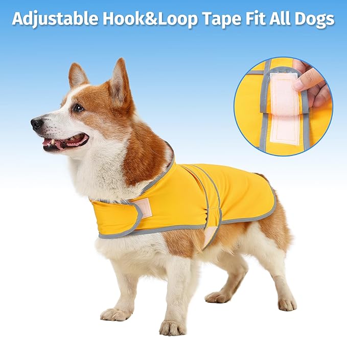 Dog Raincoat for Medium Dogs Waterproof Hooded Rain Jacket with Reflective Strips Leash Hole & Poncho Adjustable Fit (Yellow,L)