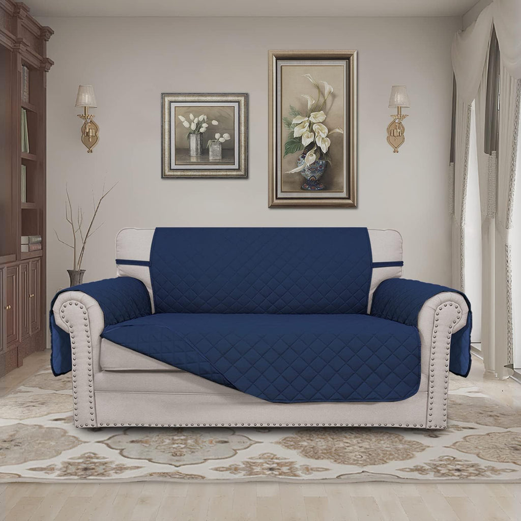 Easy-Going Reversible Loveseat Couch Cover for 2 Cushion Couch Sofa Cover for Dogs Water Resistant Furniture Protector with Foam Sticks Elastic Straps for Pet (Loveseat, Navy/Navy)