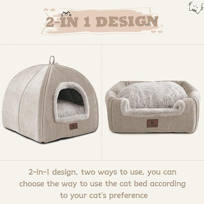 Cat Beds for Indoor Cats - Cat House Cats Tent with Removable Washable Cushioned Pillow, Soft and Self Kitten beds,Pet Bed(Large,Beige)