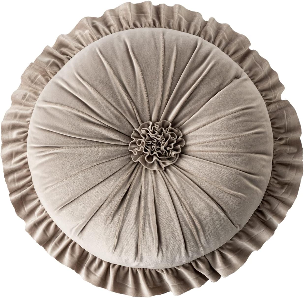 S SSOY Velvet Round Pillow - Ruffle Home Decoration Cushion for Sofa, Chair, Bed, Window, Floor - 13.7in