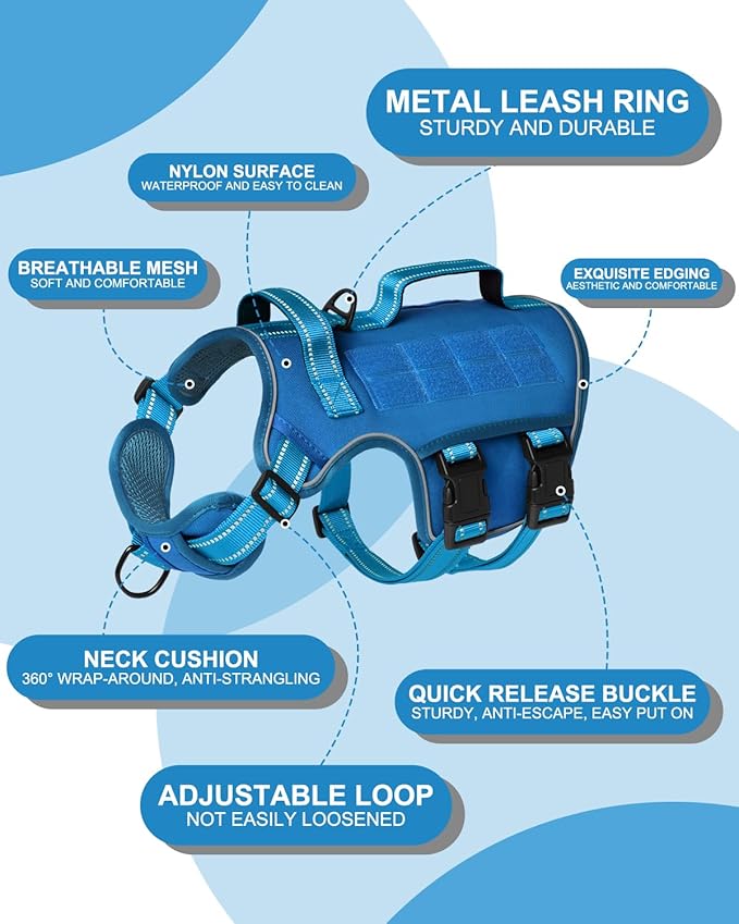 Dog Harness for Large Dogs Heavy Duty, No Pull Tactical Dog Harness with Molle System, Easy On and Off Service Dog Vest, Breathable Padded, Adjustable Reflective Pet Vest for Walking Hiking Training