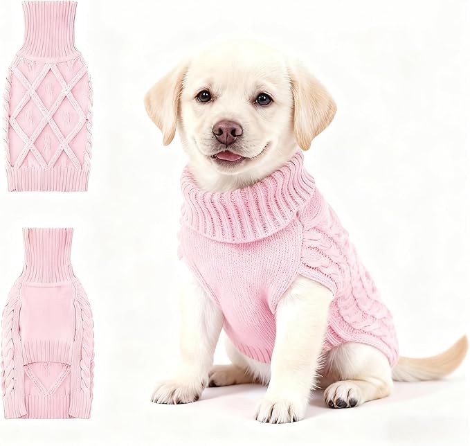 Medium/Large Dog Sweater, Warm Comfy Stretch Dog Winter Coat w/Sleeves & High Neck, Premium Dog Clothes for Labrador-Best for Holidays, Daily Walks XL Pink