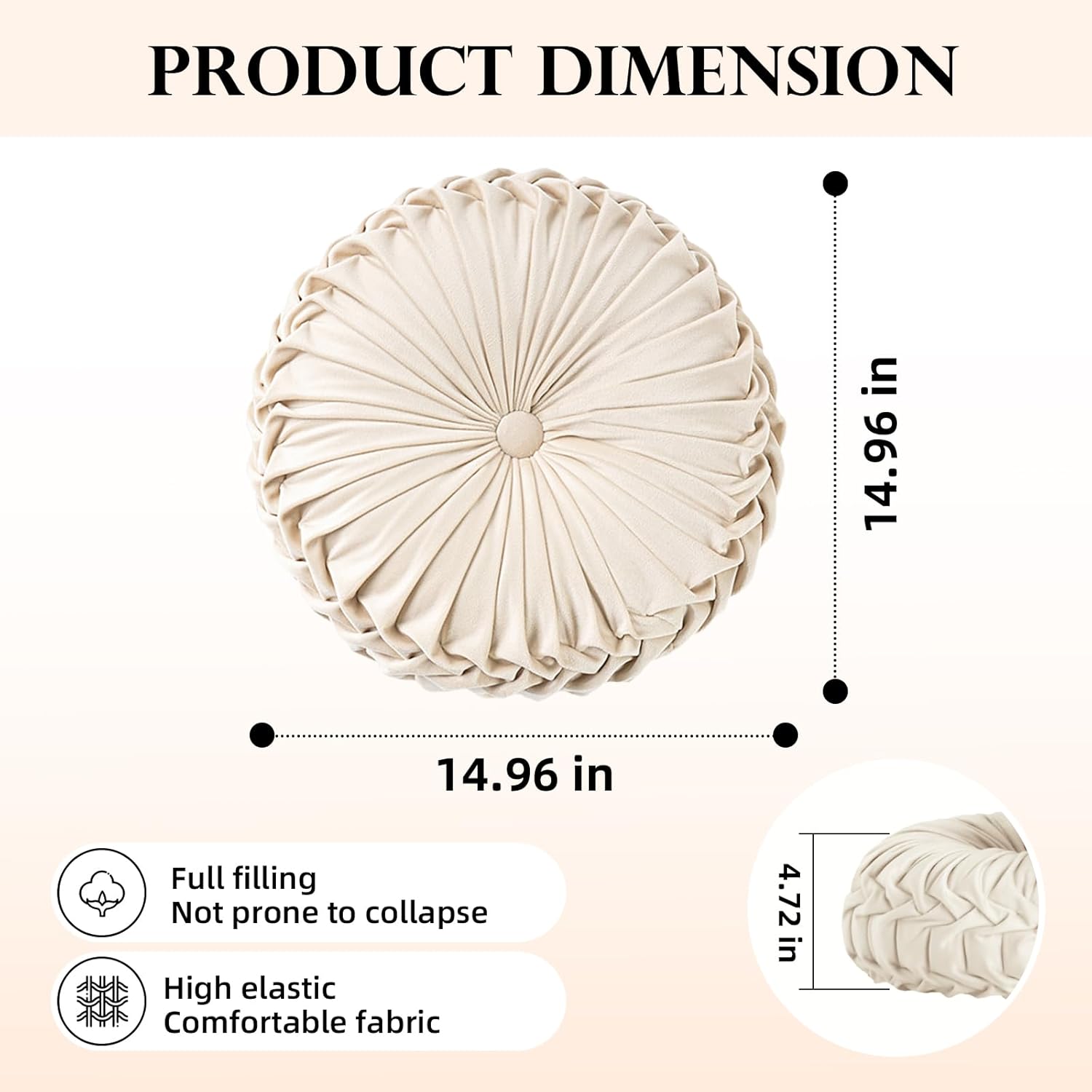2 Pcs Round Throw Pillows Decorative Pumpkin Velvet Boho Pleated Bed Pillows Back Support for Couch Chair Dorm Car 14.96'' (Brown)