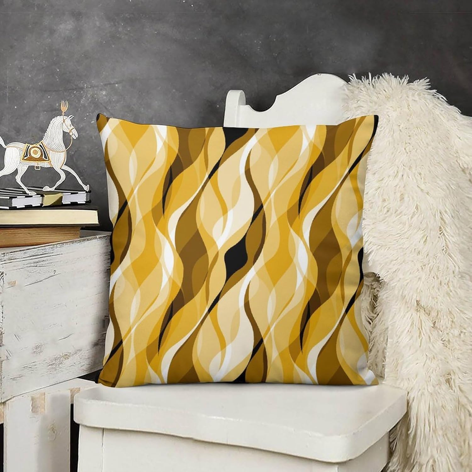 Yellow Throw Pillow Covers Abstract Ombre Yellow and Grey Striped Decorations for Bedroom Living Room Farmhouse Sofa Pillows Bed Couch 22x22 Inch