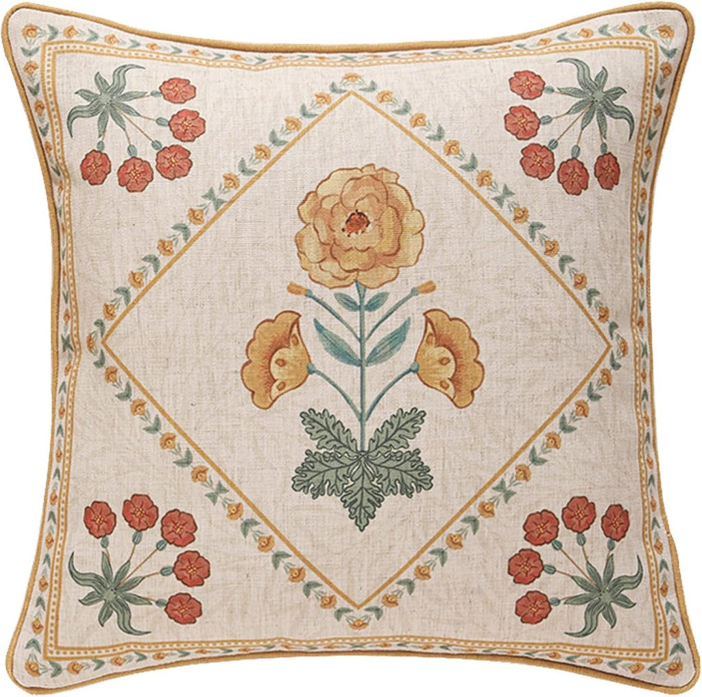 patdrea Designer Throw Pillow Covers for Couch 18"x18",Vintage French Linen Pillows Cover with Daisy Floral Pattern,Beige Luxury Farmhouse Decorative Square Cushion for Bed,Living Room,Outdoor,Car