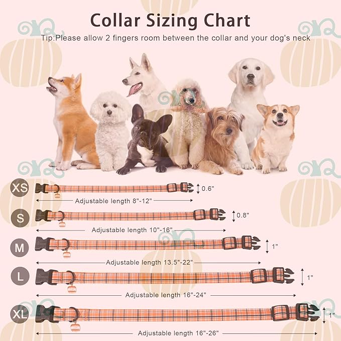 ARING PET Puppy Fall Dog Collar, Autumn Orange Black White Plaid Pet Collars for Small Medium Large Girl Boy Dogs Halloween-XS Size