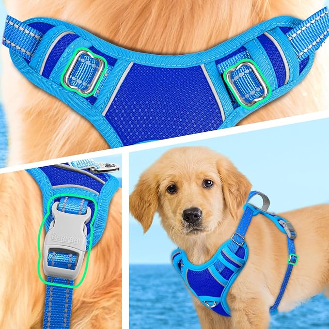BARKBAY No Pull Dog Harness Large Reflective Dog Harness with Front Clip and Easy Control Handle for Walking Training Running with ID tag Pocket(Sapphire Blue & Blue,S)