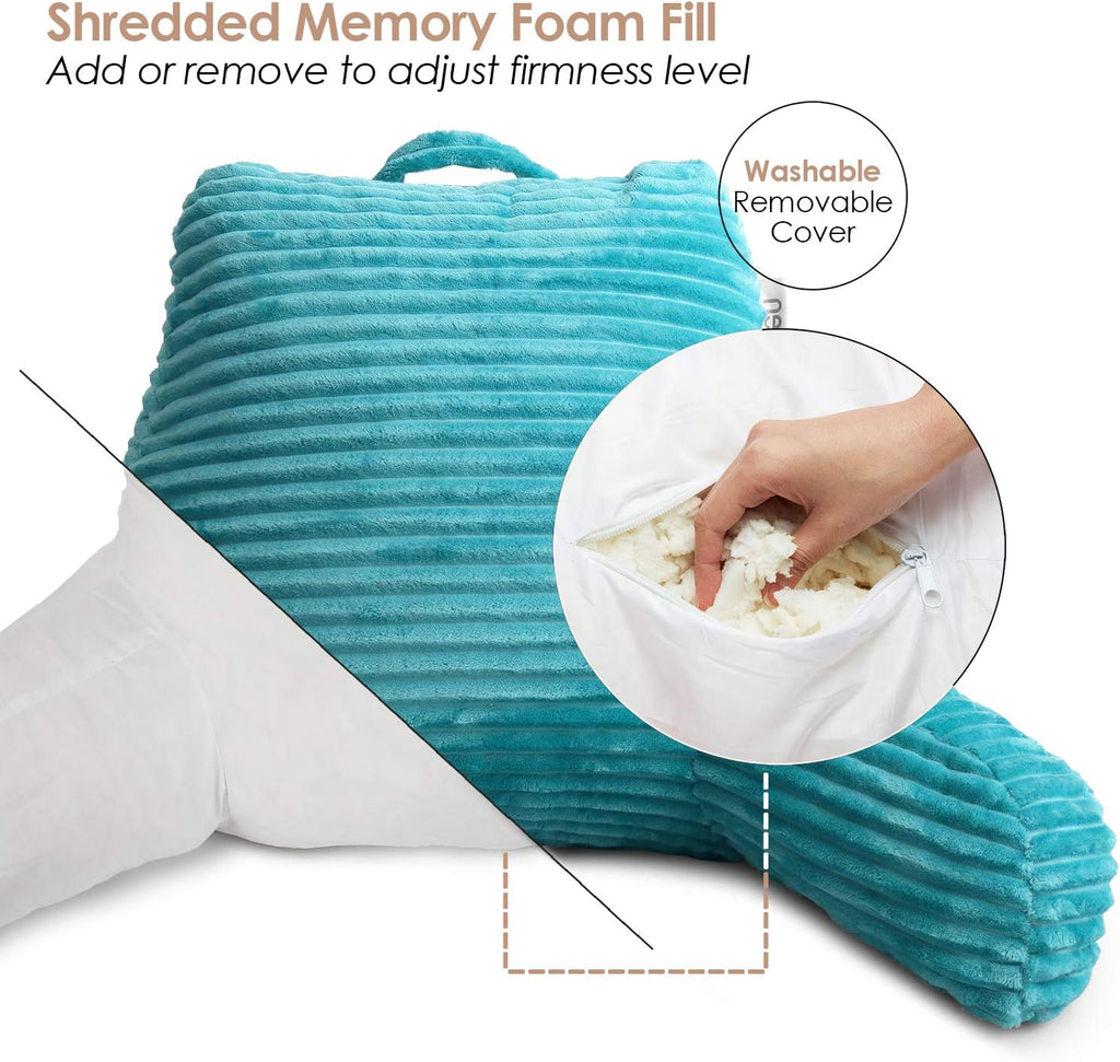 Hearth & Harbor Reading Pillow for Bed Adult – Back Pillow for Sitting in Bed, Standard Bed Pillows for Sitting Up in Bed, Foam Bed Chair Pillow, Teal Bed Rest Pillow