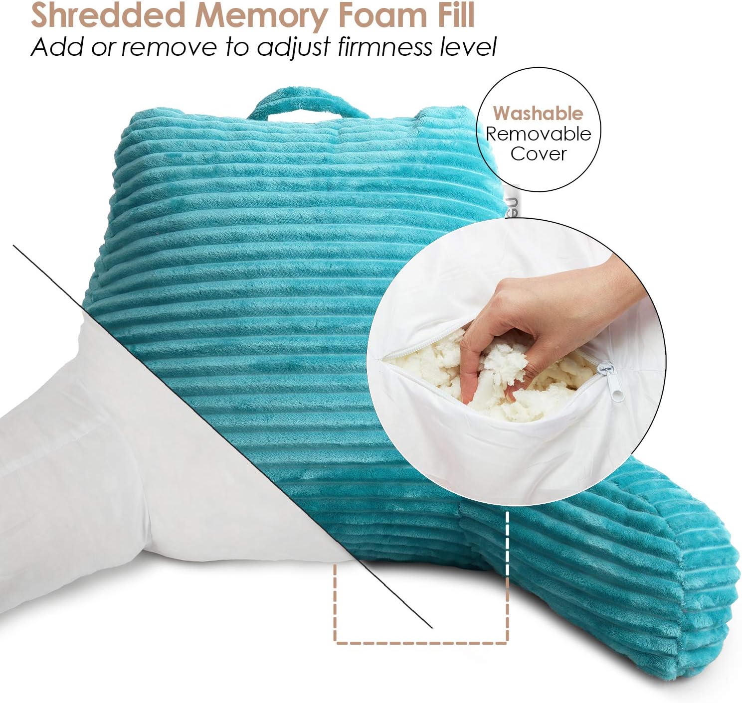 Hearth & Harbor Reading Pillow for Bed Adult – Back Pillow for Sitting in Bed, Standard Bed Pillows for Sitting Up in Bed, Foam Bed Chair Pillow, Teal Bed Rest Pillow