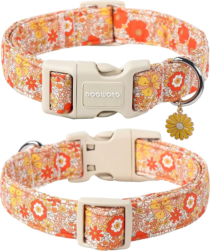 DOGWONG Fall Flower Dog Collar- Cute Flower Dog Collars Adjustable Floral Dog Collar for Girl Female Small Medium Large Dogs L