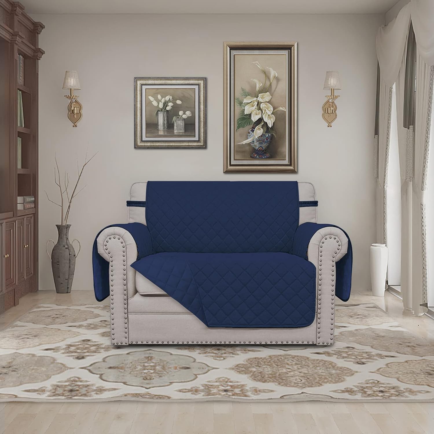 Easy-Going Oversized Chair Sofa Slipcover Reversible Sofa Cover Water Resistant Couch Cover Furniture Protector Cover with Elastic Straps for Pets Dog (Oversized Chair, Navy/Navy)