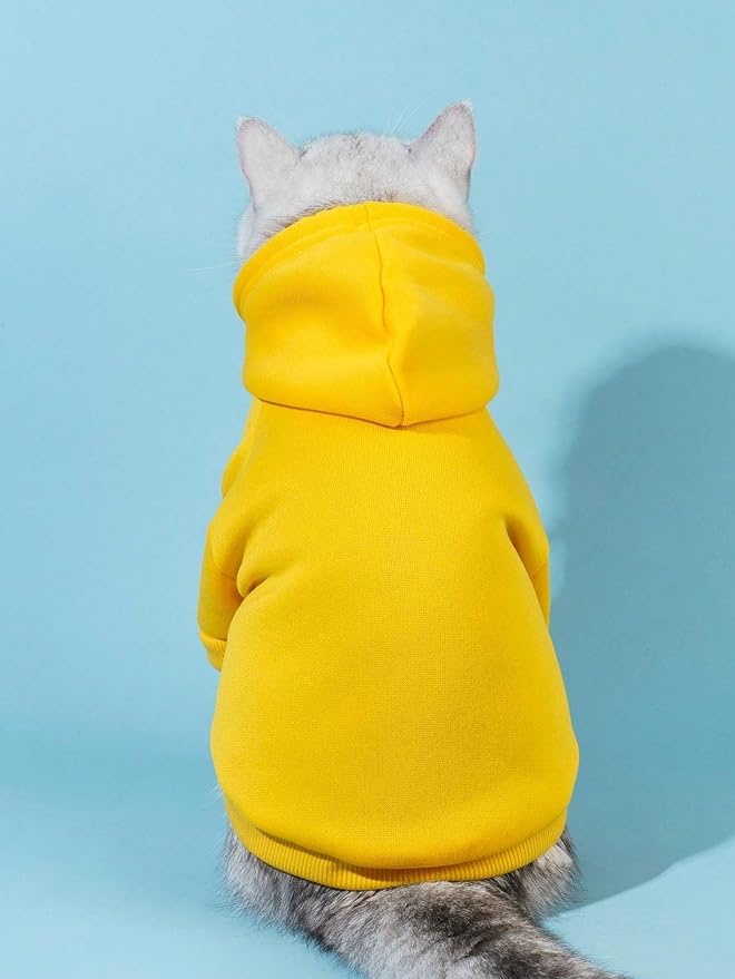 QWINEE Basic Dog Hoodie Sweatshirt Puppy Sweater Warm Cat Costumes Pet Clothes for Chihuahua Puppy Kitten Small Medium Dogs Yellow Large