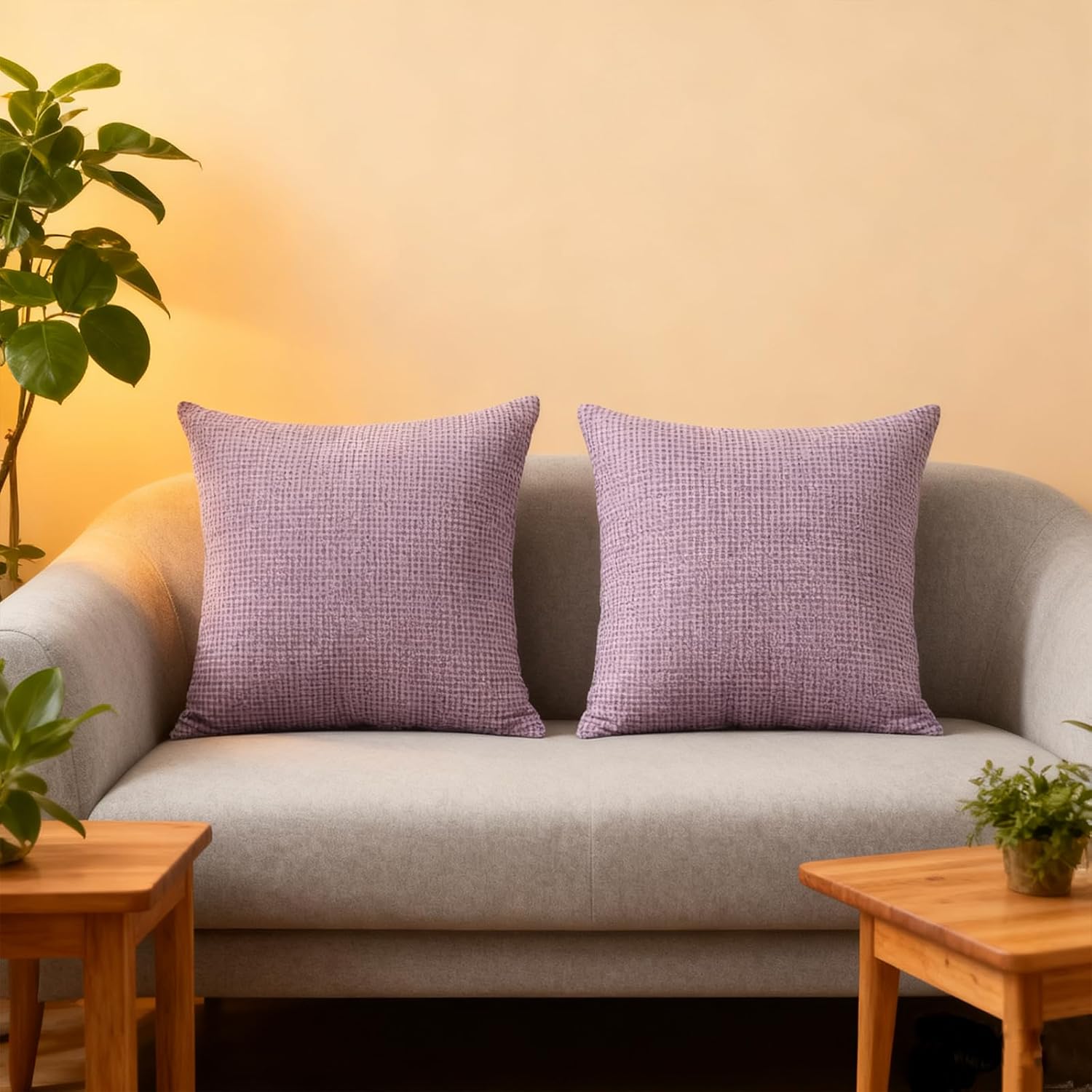 Throw Couch Pillow with Insert 18x18 Inches Set of 2 Square, Cute Modern Home Fall Decor for Living Room Sofa Bed Cushion Accent Case, Anthropologie Style Home Decor (Romantic Pink #P2-21)