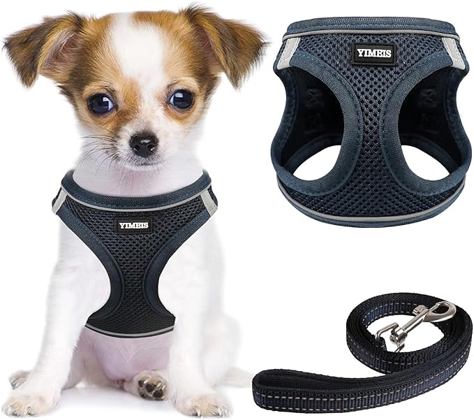 YIMEIS Dog Harness and Leash Set, No Pull Soft Mesh Pet Harness, Reflective Adjustable Puppy Vest for Small Medium Large Dogs, Cats (Navy, Small (Pack of 1)
