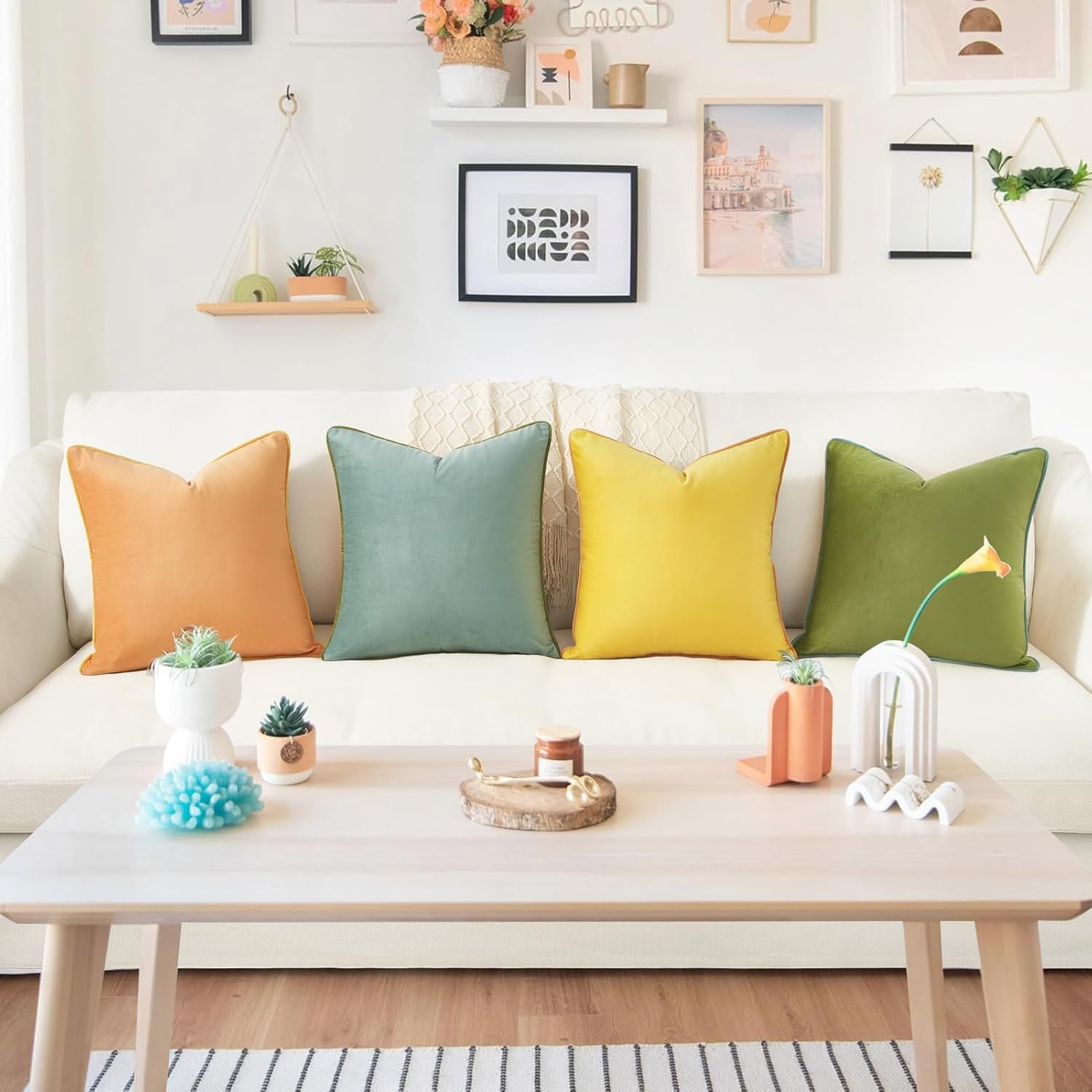 MONDAY MOOSE Decorative Throw Pillow Covers Cushion Cases, Set of 4 Soft Velvet Modern Double-Sided Designs, Mix and Match for Home Decor, Pillow Inserts Not Included (18x18 inch, Yellow/Green)