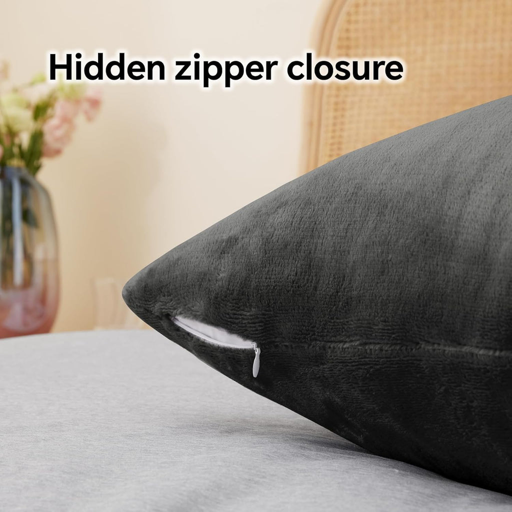 BEDELITE Flannel King Size Pillow Cases Set of 2, Super Soft Fleece Pillowcases with Zipper for Bedroom, Sofa, Couch,Luxury Cozy Fuzzy Velvet Pillow Shams for All Seasons(20x36 Inches,Dark Gray)