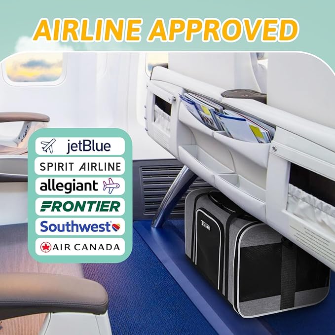 Petskd Pet Carrier 17x12x8.5 JetBlue Allegiant Airline Approved,Pet Travel Carrier Bag for Small Cats and Dogs, Soft Dog Carrier for 1-8 LBS Pets,Dog Cat Carrier with Safety Lock Zipper(Grey)