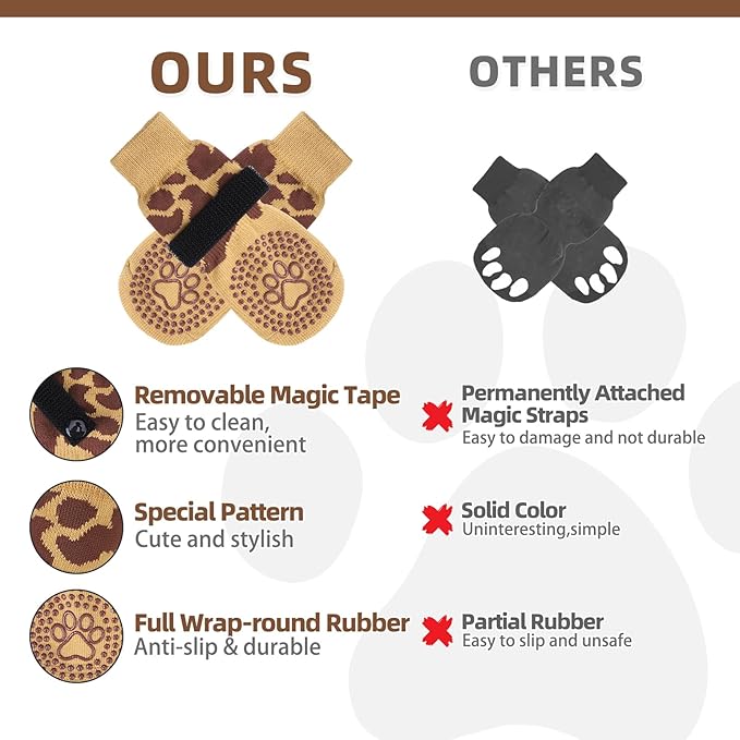 KOOLTAIL Dog Socks for Hot/Cold Pavement to Prevent Licking Paws,Dog Boots&Paw Protector for Hardwood Floors Anti Slip,Traction Control No Twist Grip Booties for Small Medium Large Senior Dogs SM