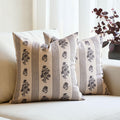Amor Virisso Floral Throw Pillow Covers 24x24 Set of 2 Block Print Pillow Covers Neutral Floral Striped Farmhouse Decorative Pillow Covers for Sofa Couch Bed, Light Taupe