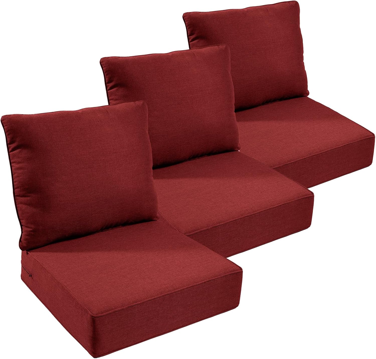 Outdoor Chair Cushions Set of 3, Waterproof 24x24 Patio Chair Cushion, 6" Thickened Seat Cushion for Outdoor Furniture, Couch Cushion Replacement, Include 3 Back & 3 Seat Cushions, Thick/Red