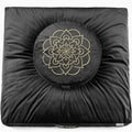 Hihealer Meditation Cushion Set Large Velvet Floor Pillow & Traditional Tibetan Yoga Bolster for Adults Zafu Meditation Mat with Buckwheat Filling (Black)