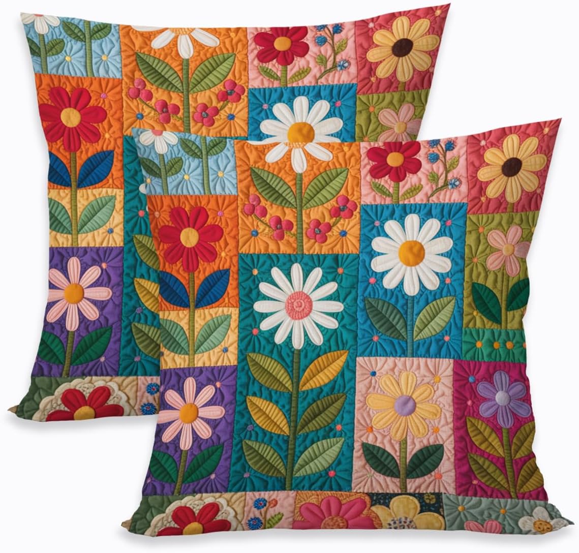 2 Pcs Vintage Botanical Floral Pillow Covers, Chinoiserie Floral Decorative Throw Pillows Vintage Rustic Toile Flower Pillow Cases, Linen Cushion Covers for Couch Sofa Bedroom Living Room Home Decor