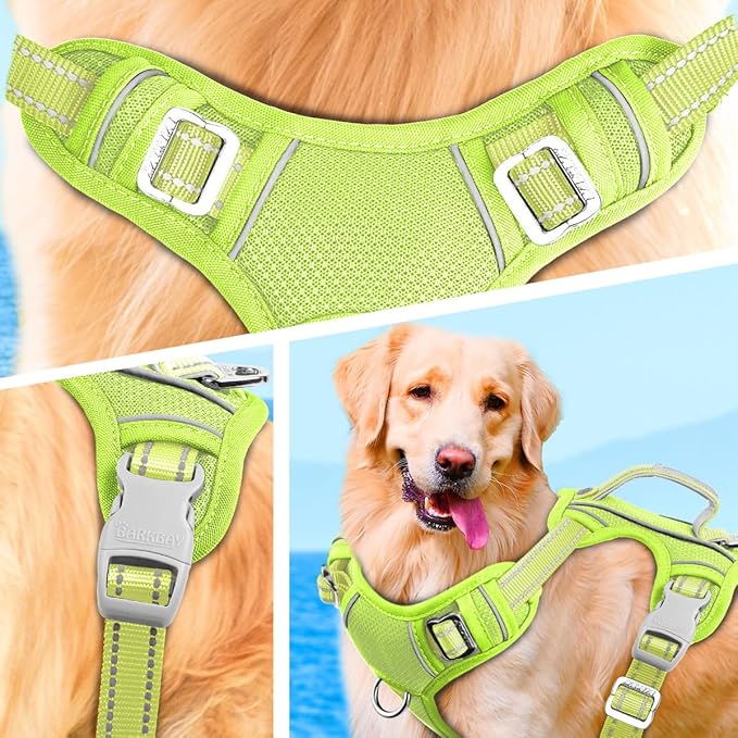 BARKBAY No Pull Dog Harness Large Reflective Dog Harness with Front Clip and Easy Control Handle for Walking Training Running with ID tag Pocket(Sunlight,M)