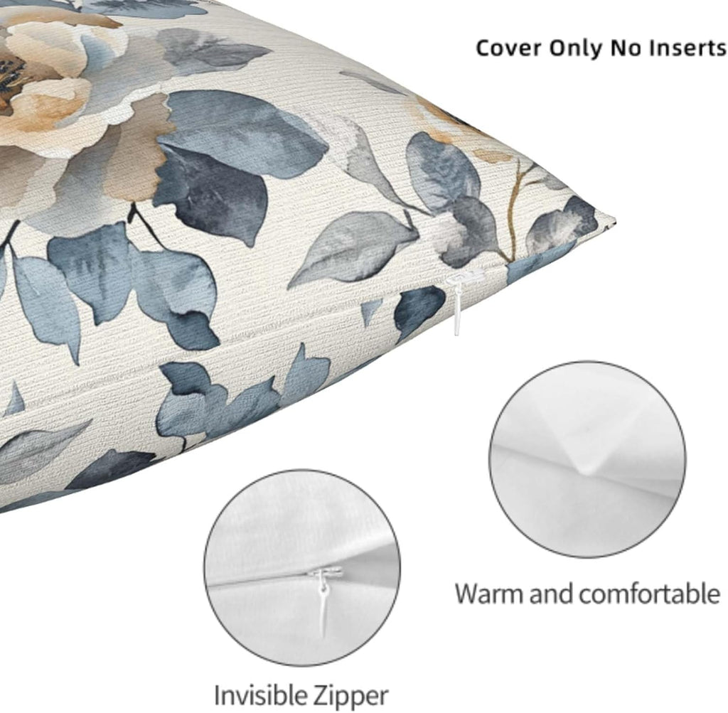 Throw Pillow Covers 18x18 Set of 2, Flowers Cushion Covers, Decorative Square Pillowcases for Couch, Bedroom, Living Room