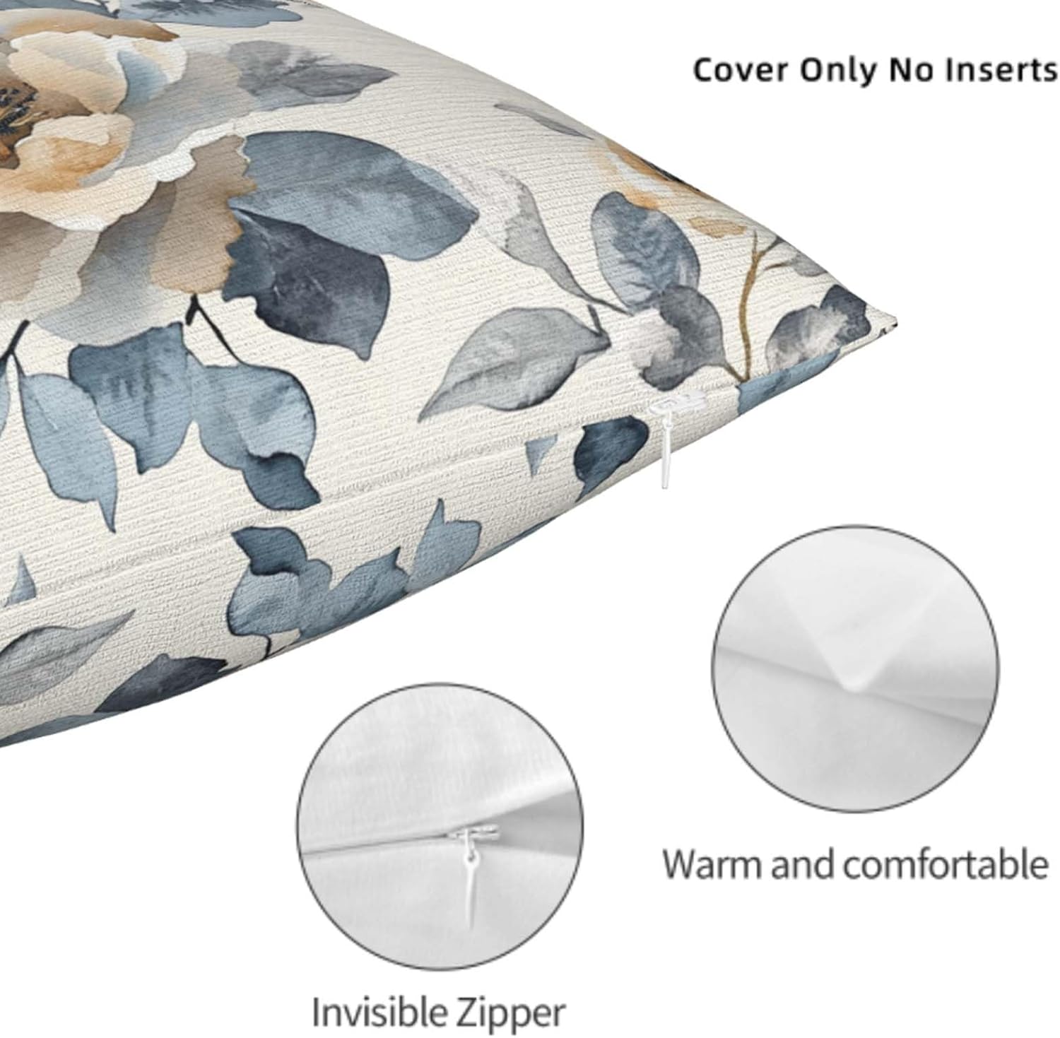 Throw Pillow Covers 18x18 Set of 2, Flowers Cushion Covers, Decorative Square Pillowcases for Couch, Bedroom, Living Room