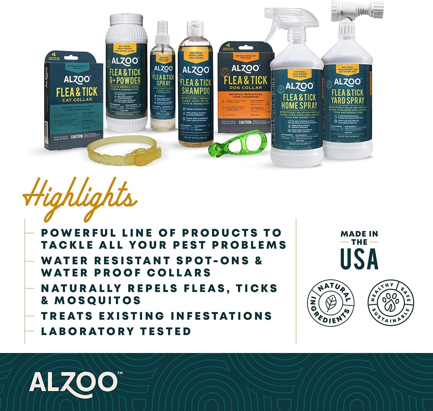 ALZOO Flea & Tick Dog Collar and 8 Fl. Oz. Flea & Tick Repellent Spray for Dogs, Medium-Sized Dogs: 16-40 lbs, 100% Plant-Based Active Ingredients