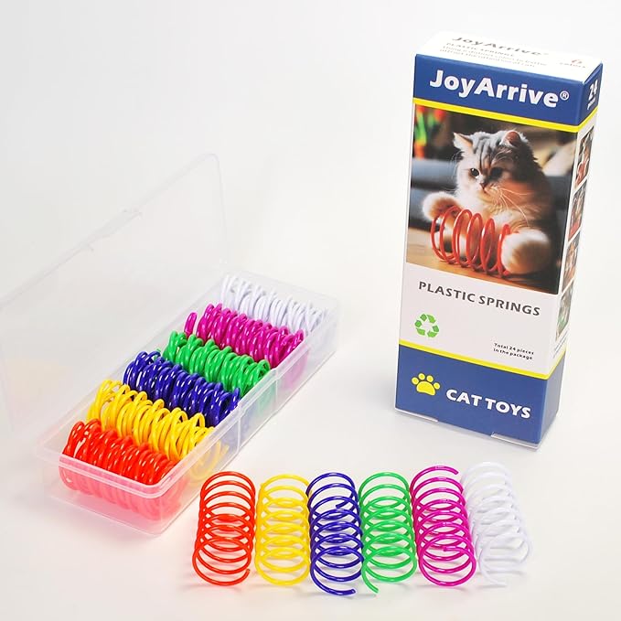 24Pcs 6 Colors Box Stored Springs for Indoor Cats Playing, Interactive Kitten Spiral, Coil Toys, Cat Self-Play Toys, Cat Biting, Swatting, Hunting, Indoor Kitten Springs