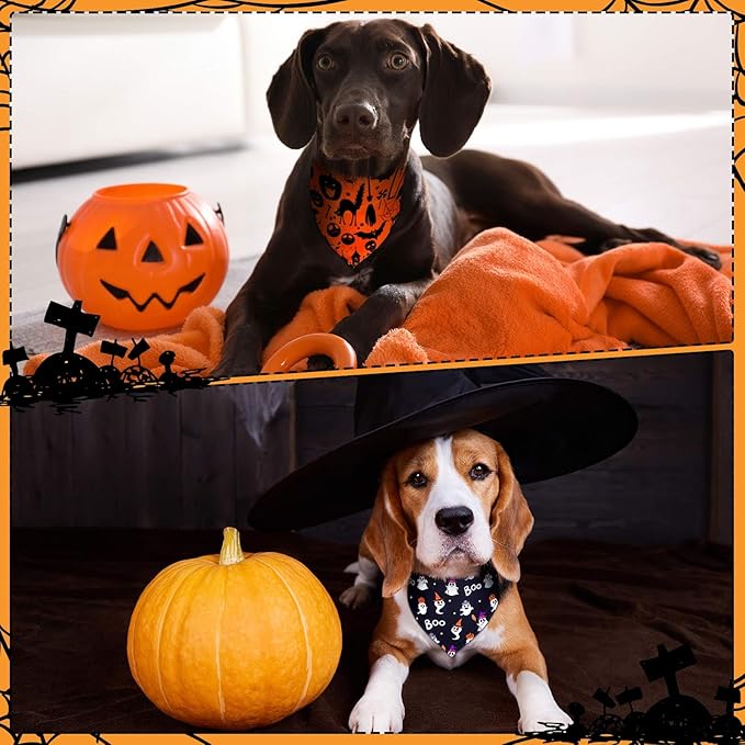 Newwiee 100 Pieces Halloween Dog Bandanas Bulk for Large Dogs Adjustable Triangle Bibs Scarf Halloween Skull Ghost Spider Pumpkin Bat Pet Costumes Scarf Holiday Accessories for Large Dog Puppy Cat