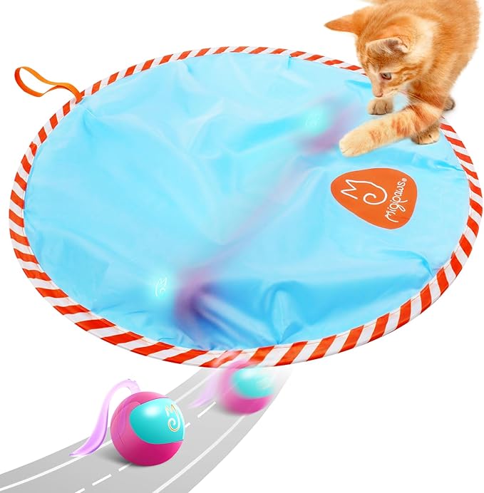 Migipaws Interactive Cat Ball Toy Set, Fun Tracker, Glowing Chase Ball with MystiChaser Pouch, Fluffy Tail, Small Mouse – Cat Toys for Bored Indoor Cats(Rose)