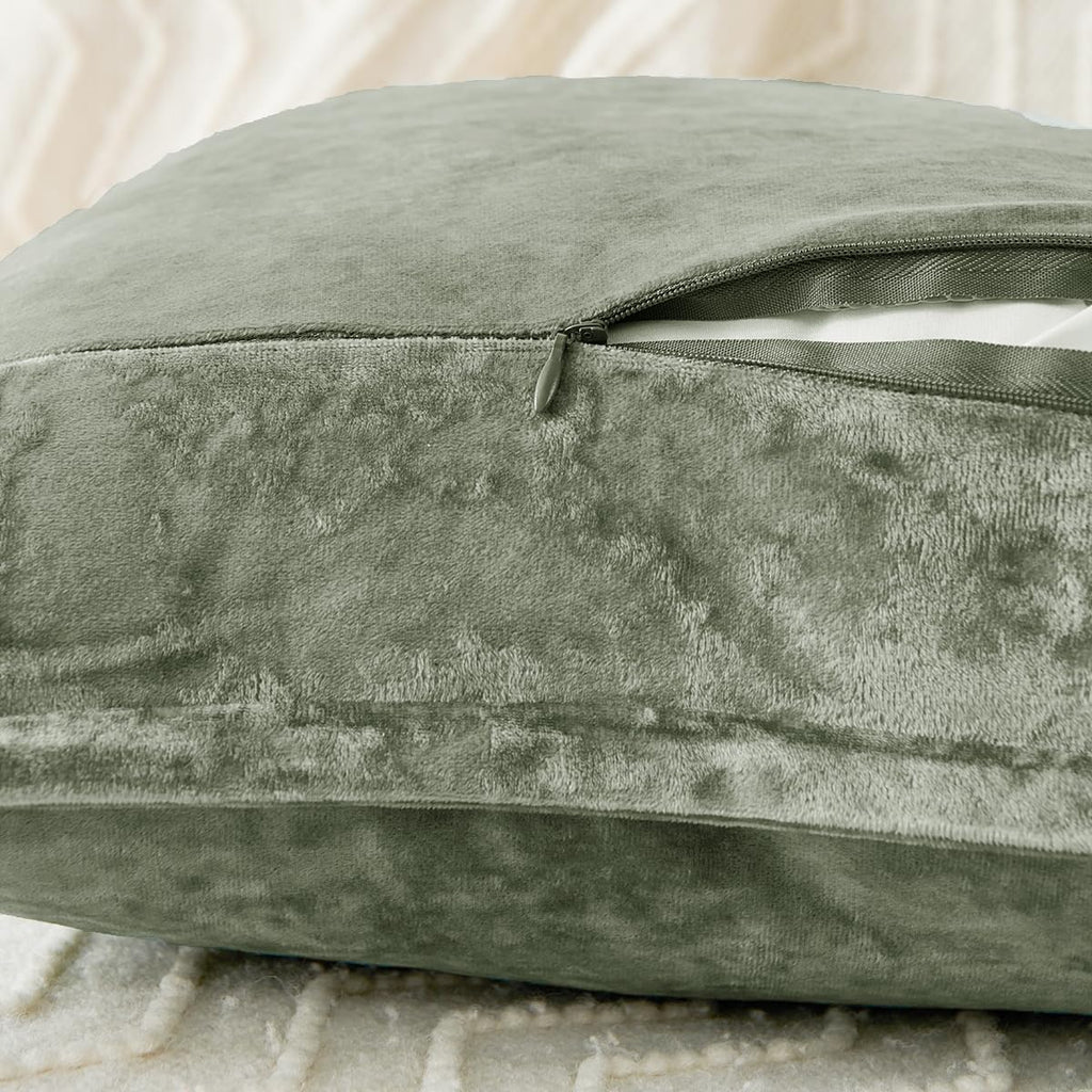 Luxurious Velvet Throw Pillow Covers 20x20 Set of 2 Decorative Pillow Covers Solid Square Cushion Case for Sofa Couch Bedroom Farmhouse, Army Green