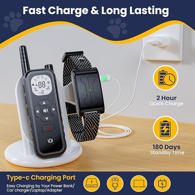 Wireless Dog Fence, Invisib Fence for Dogs Electric Fence 185 Days Standby Training Collar, Flash Light & Waterproof Portable Dog Perimeter Collar with 3 Training Mode for 2 Dogs Large Medium