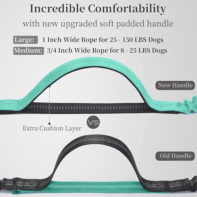 iYoShop Hands Free Dog Leash with Zipper Pouch, Dual Padded Handles and Durable Bungee for Walking, Jogging and Running Your Dog (Large, 25-120 lbs, Teal)