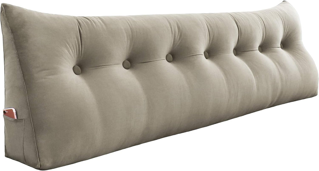Wedge Headboard Pillow Dorm Room Reading Pillow Back Support for Sitting Up in Bed Bolster Lumbar Cushion Body Positioning Bedrest Velvet 76in Light Tan King