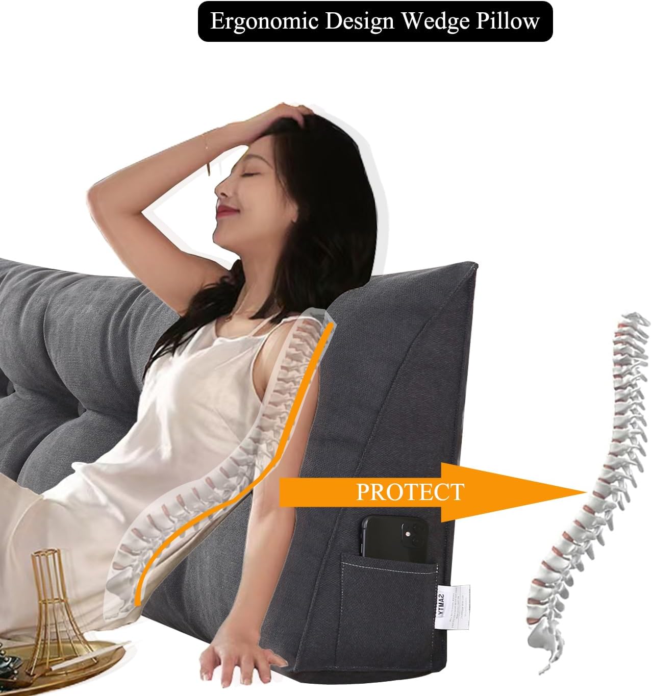 SAMTY Triangular Wedge Pillow headboard Queen Size for Couch Large headboard Pillow with Removable Cover Back Rest Pillows for Sitting up in Bed