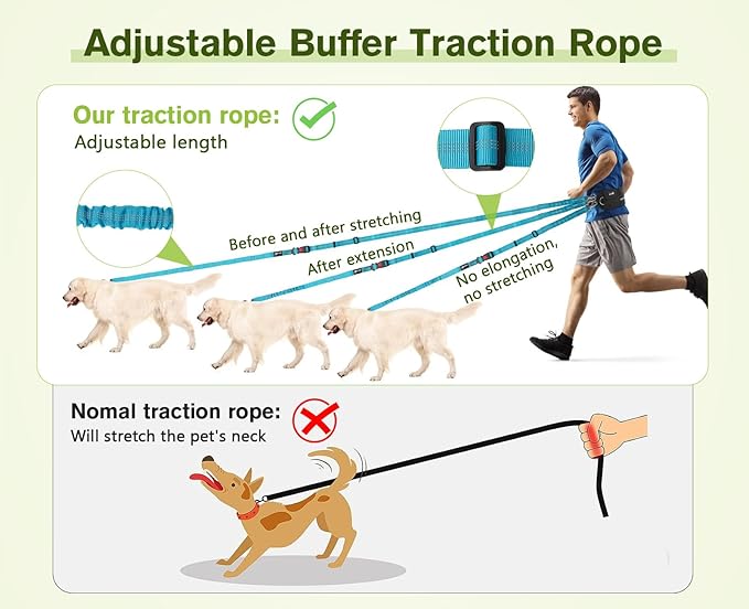 Pecute Hands Free Dog Leash with Pouch, Waist Belt Fanny Pack with Soft Padds, Dual Padded Handles and Durable Bungee for Walking, Hiking, Jogging Biking, and Running