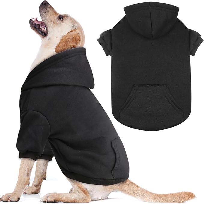 Fleece Dog Sweater & Hoodie - Soft Dog Clothes Sweatshirt with Pocket - Large Dogs (Black&L)