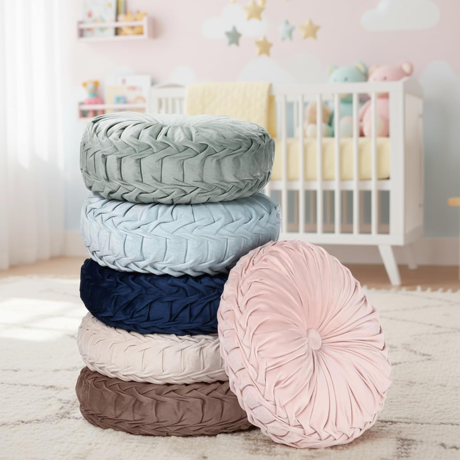 Yerliker 6 Pcs Floor Pillow Cushions 15inch Round Velvet Throw Pillows Colorful Flexible Cushions Alternative Pillows for Couch Chair Living Room Bedroom Home Office Decor(Boho Color)