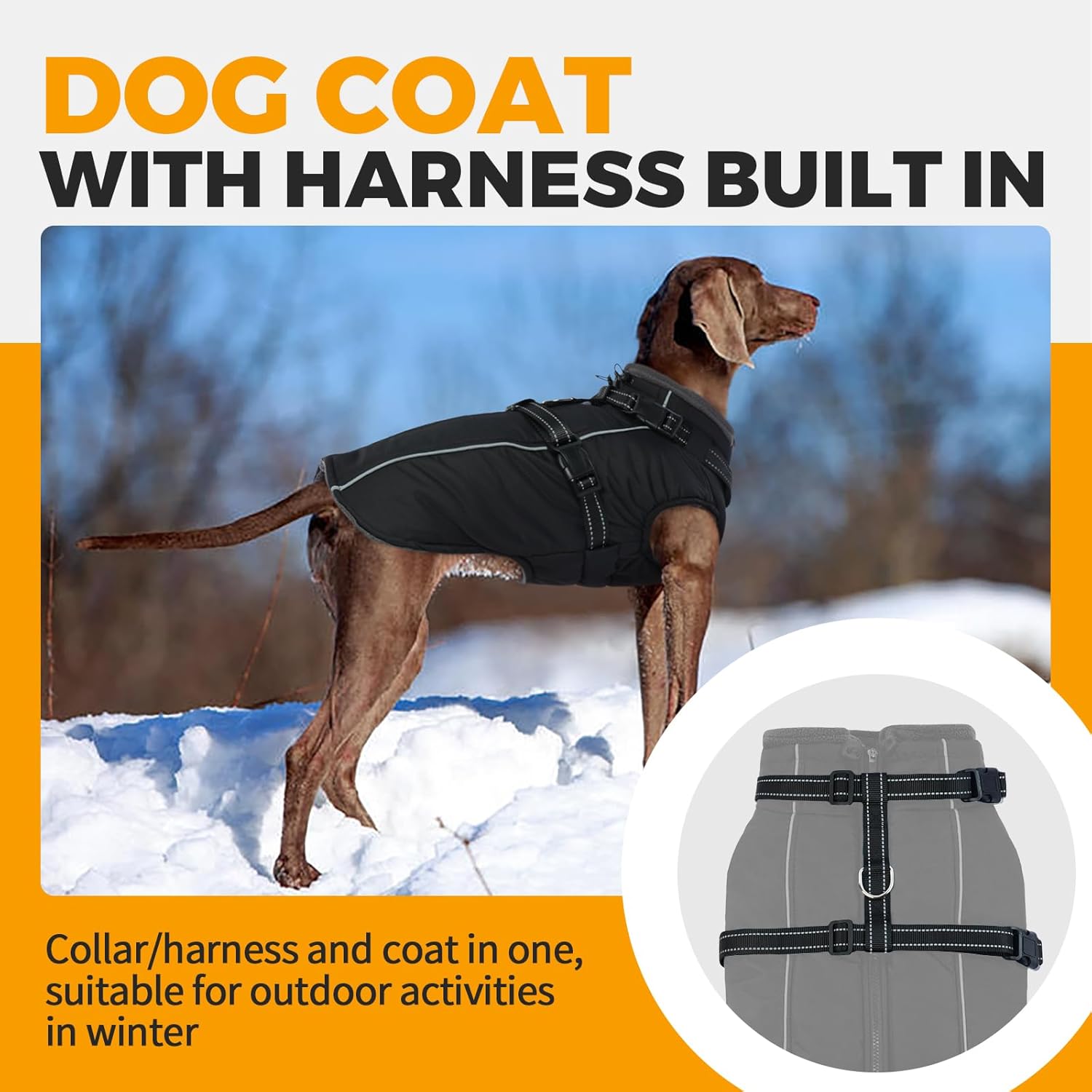 Lelepet Waterproof Dog Jacket with Harness Built in Warm Dog Winter Coat, Reflective Fleece Jacket, Dogs Coats for Medium Dogs, Cozy Thermal Turtleneck Pet Snowsuit for Cold Weather,Pug, Black, M