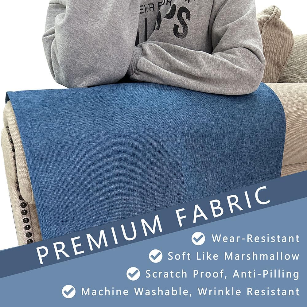 Couch Arm Covers, Anti-Slip Sofa Armrest Cover for Recliner, 2pc Washable Sofa Arm Covers, Dogs Cats Pet Scratch Proof Couch Arm Protectors, Blue, 20x24inch
