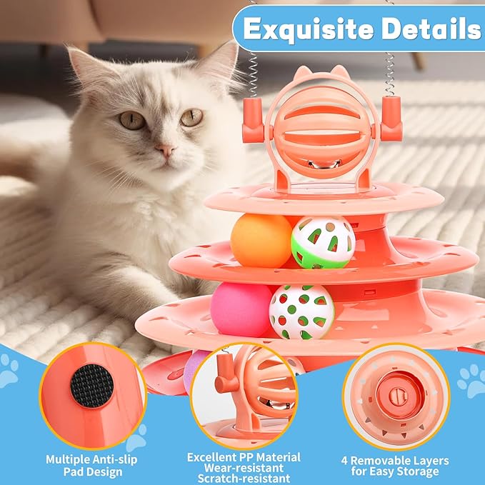 Cat Toy Interactive Pet Plaything for Indoor Kitten Interactive Kitty Puzzle Ball with 2 Cat-Tease (Orange)