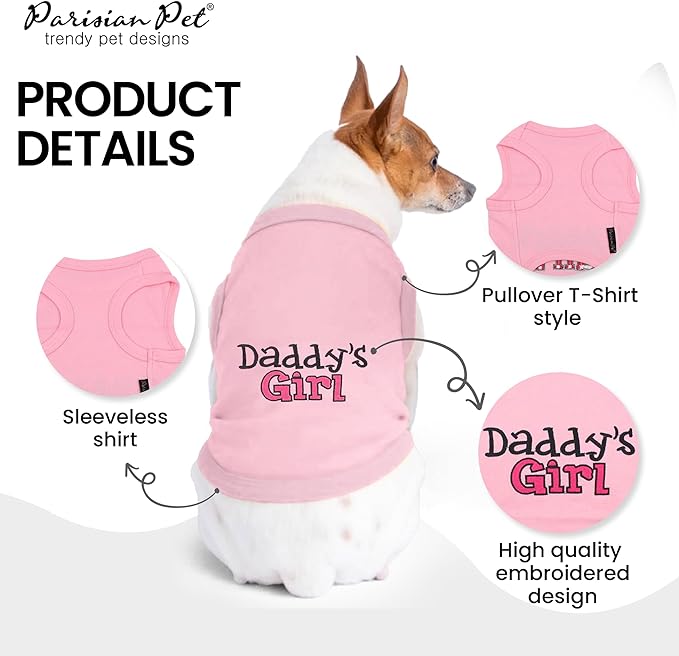 Parisian Pet Dog T-Shirt with Embroidered 'Daddy’s Girl' Words - 100% Cotton, Breathable Sleeveless Girl Dog Clothes - Machine Washable Shirt for Large Dogs L