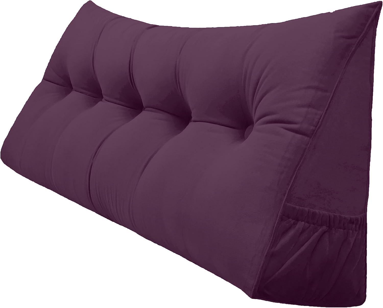 Triangular Reading Bed Rest Pillow Large Bolster Cushion Headboard Backrest Wedge Pillow with Removable Cover and Two Large Side Pockets (Dark Purple, California King: 71 x 8 x 20 inches)