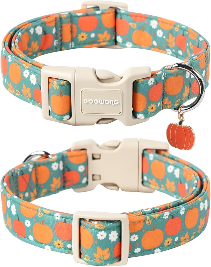 DOGWONG Fall Pumpkin Dog Collar- Cute Fall Holiday Dog Collars Adjustable Halloween Dog Collar for Small Medium Large Dogs L