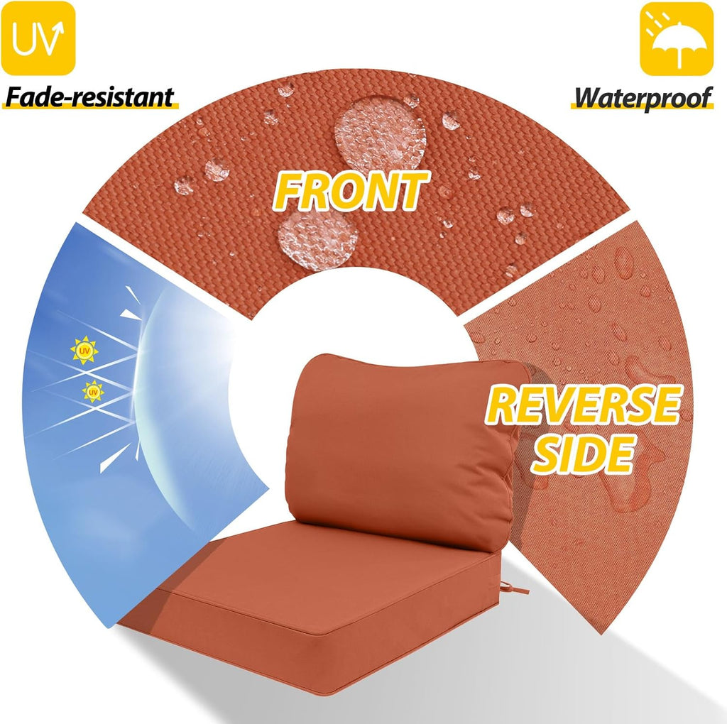 AAAAAcessories Outdoor Deep Seat Cushions, Waterproof, Fade-Resistant Patio Furniture Replacement Cushions, 25.5" x 25.5" x 5" + 25.5" x 19", Rust