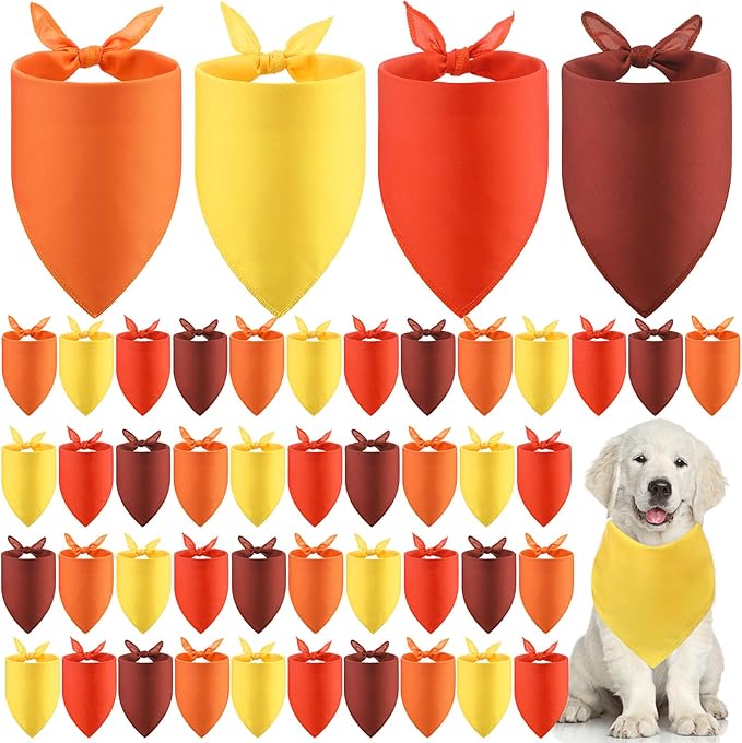 48 Pcs Fall Dog Bandanas Bulk Sublimation Blank Bandanas for Dogs Heat Transfer Triangle Bibs DIY Scarf for Small Medium Large Puppy Pets Halloween Christmas Costume(Red Yellow Orange Brown)